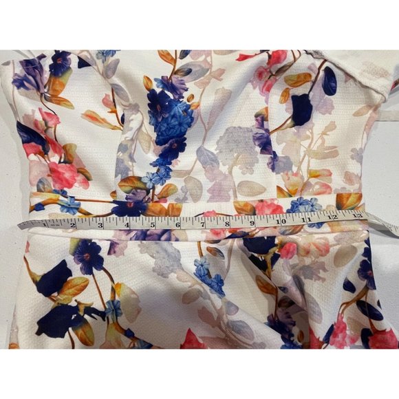A.PEACH Womens Floral One Shoulder Mini Dress CD20468 White Blue Size Small - Picture 5 of 9